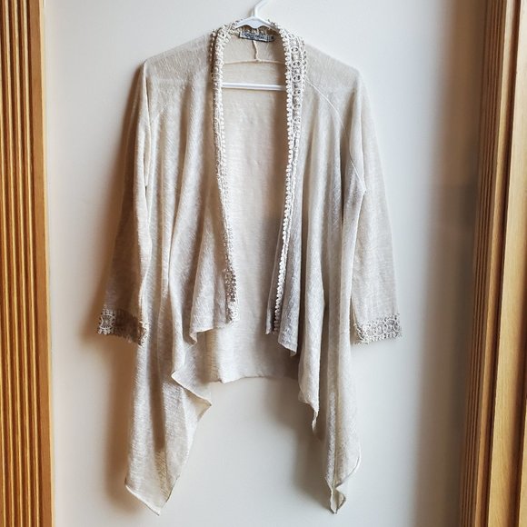 Elena Baldi Italian Beige Open Cardigan Size Medium - Picture 7 of 16